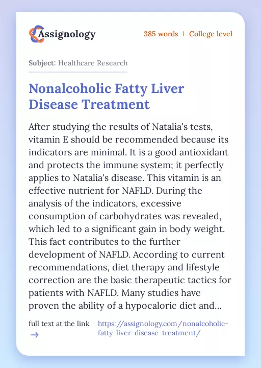 Nonalcoholic Fatty Liver Disease Treatment - Essay Preview