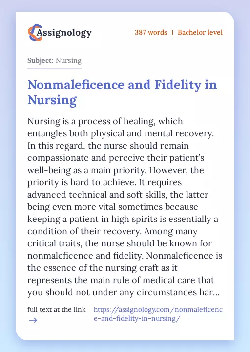 Nonmaleficence and Fidelity in Nursing - Essay Preview