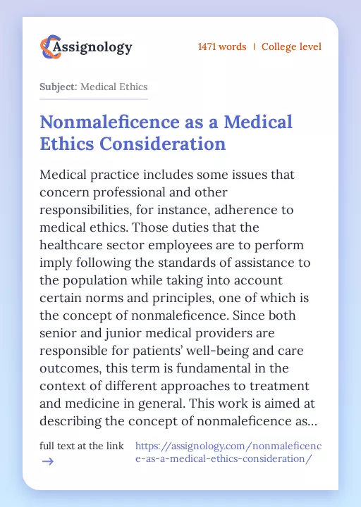 Nonmaleficence as a Medical Ethics Consideration - Essay Preview