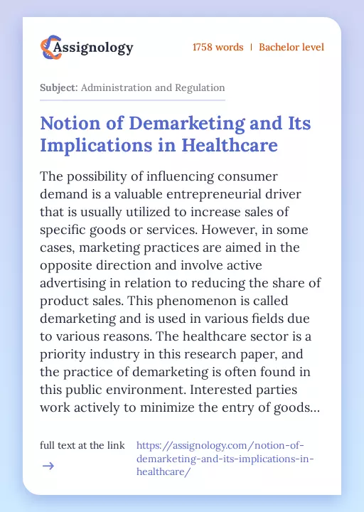 Notion of Demarketing and Its Implications in Healthcare - Essay Preview