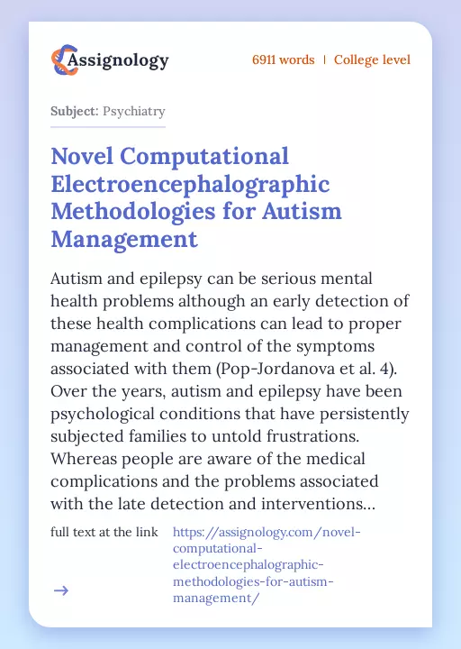 Novel Computational Electroencephalographic Methodologies for Autism Management - Essay Preview