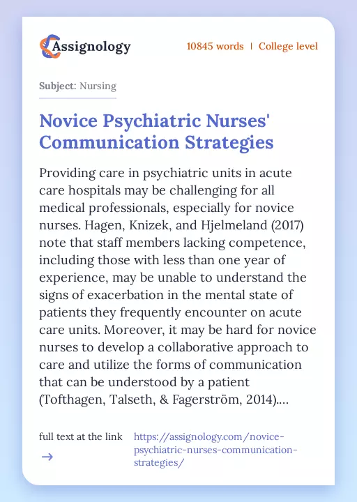 Novice Psychiatric Nurses' Communication Strategies - Essay Preview