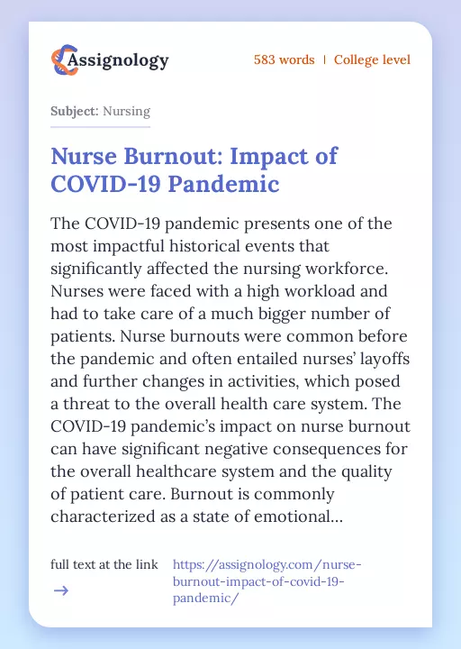 Nurse Burnout: Impact of COVID-19 Pandemic - Essay Preview