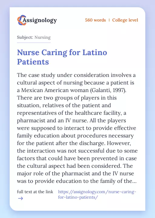 Nurse Caring for Latino Patients - Essay Preview