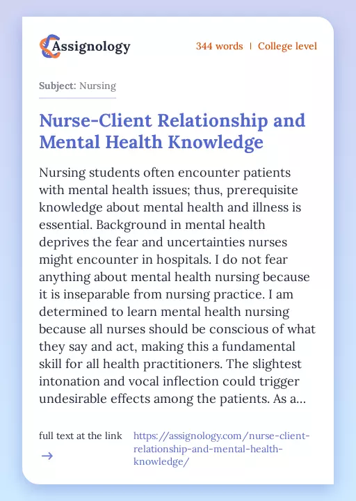 Nurse-Client Relationship and Mental Health Knowledge - Essay Preview