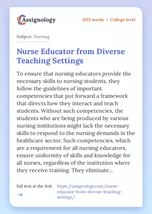 Nurse Educator from Diverse Teaching Settings - Essay Preview
