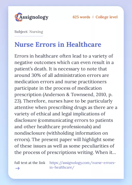 Nurse Errors in Healthcare - Essay Preview