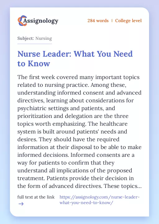 Nurse Leader: What You Need to Know - Essay Preview