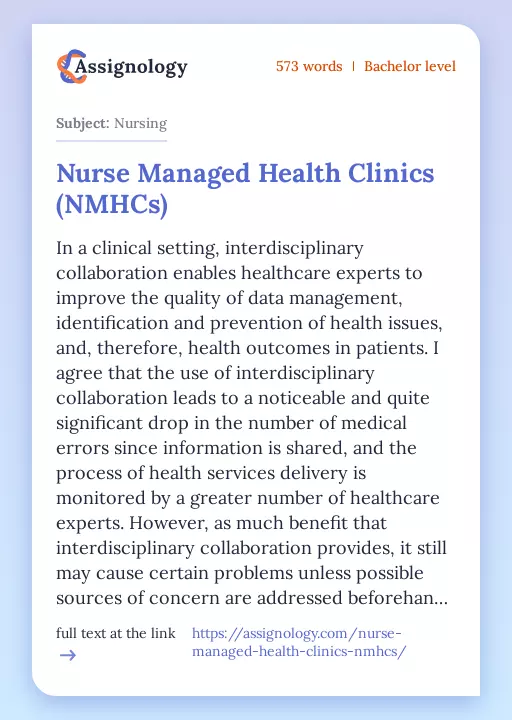 Nurse Managed Health Clinics (NMHCs) - Essay Preview