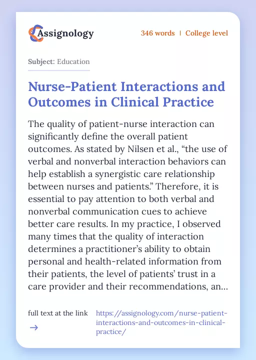 Nurse-Patient Interactions and Outcomes in Clinical Practice - Essay Preview