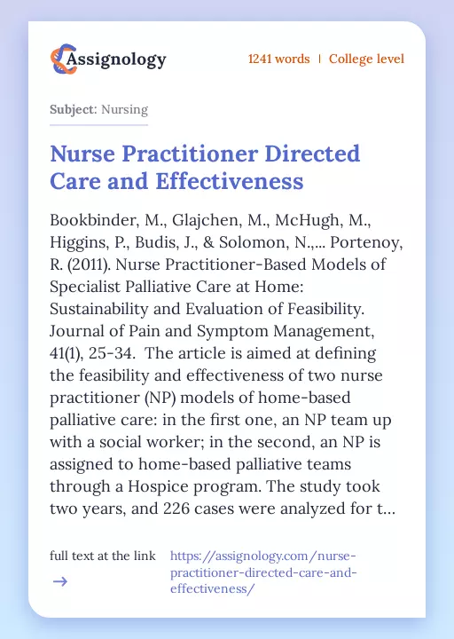 Nurse Practitioner Directed Care and Effectiveness - Essay Preview