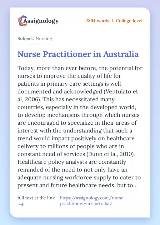 Nurse Practitioner in Australia - Essay Preview