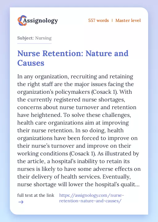Nurse Retention: Nature and Causes - Essay Preview