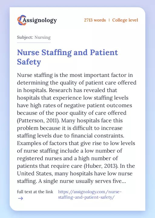 Nurse Staffing and Patient Safety - Essay Preview
