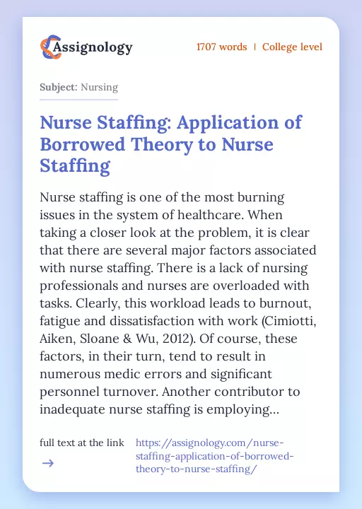 Nurse Staffing: Application of Borrowed Theory to Nurse Staffing - Essay Preview