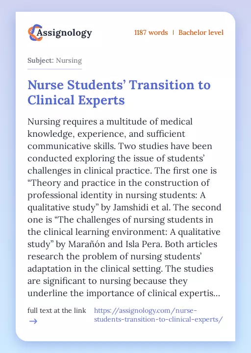 Nurse Students’ Transition to Clinical Experts - Essay Preview