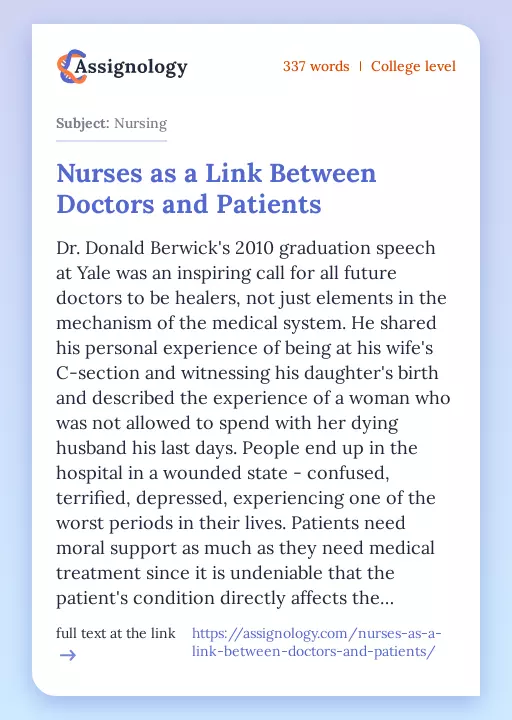 Nurses as a Link Between Doctors and Patients - Essay Preview