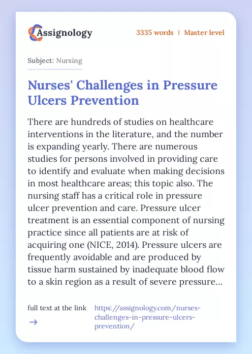 Nurses' Challenges in Pressure Ulcers Prevention - Essay Preview