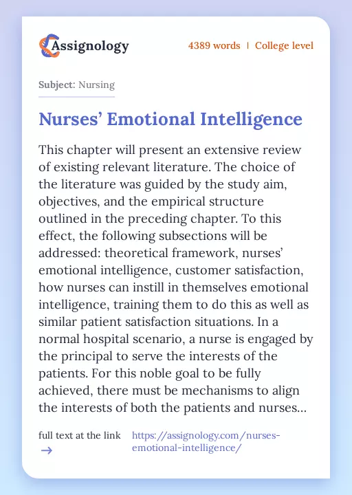 Nurses’ Emotional Intelligence - Essay Preview