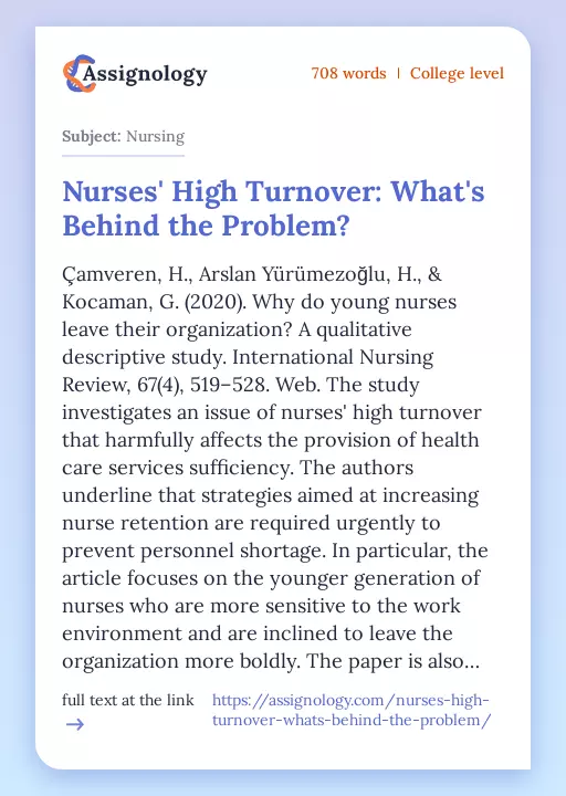 Nurses' High Turnover: What's Behind the Problem? - Essay Preview
