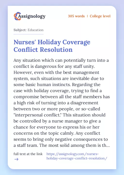 Nurses' Holiday Coverage Conflict Resolution - Essay Preview
