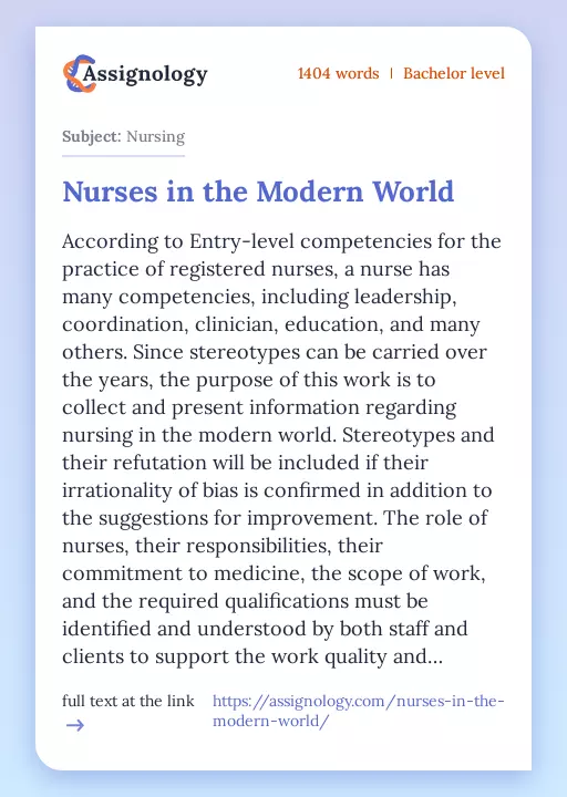 Nurses in the Modern World - Essay Preview