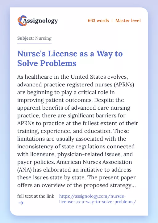 Nurse's License as a Way to Solve Problems - Essay Preview