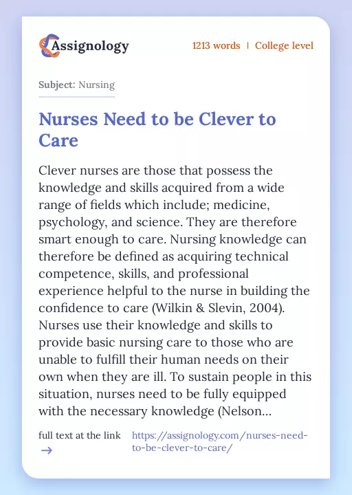 Nurses Need to be Clever to Care - Essay Preview