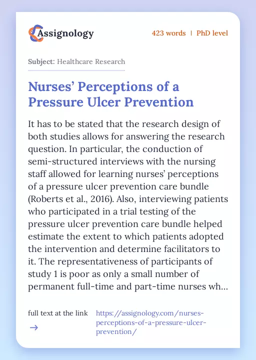 Nurses’ Perceptions of a Pressure Ulcer Prevention - Essay Preview
