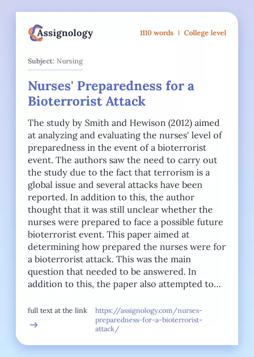 Nurses' Preparedness for a Bioterrorist Attack - Essay Preview