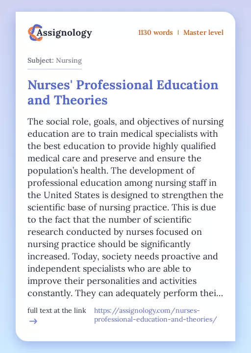 Nurses' Professional Education and Theories - Essay Preview