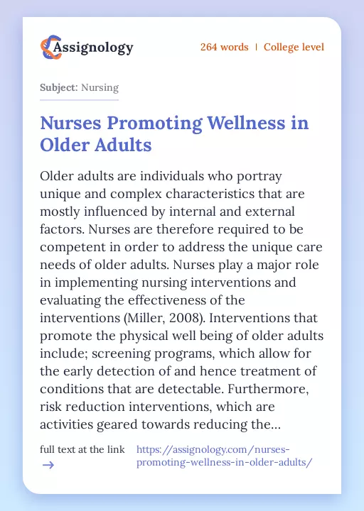 Nurses Promoting Wellness in Older Adults - Essay Preview