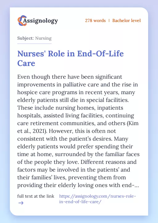 Nurses' Role in End-Of-Life Care - Essay Preview