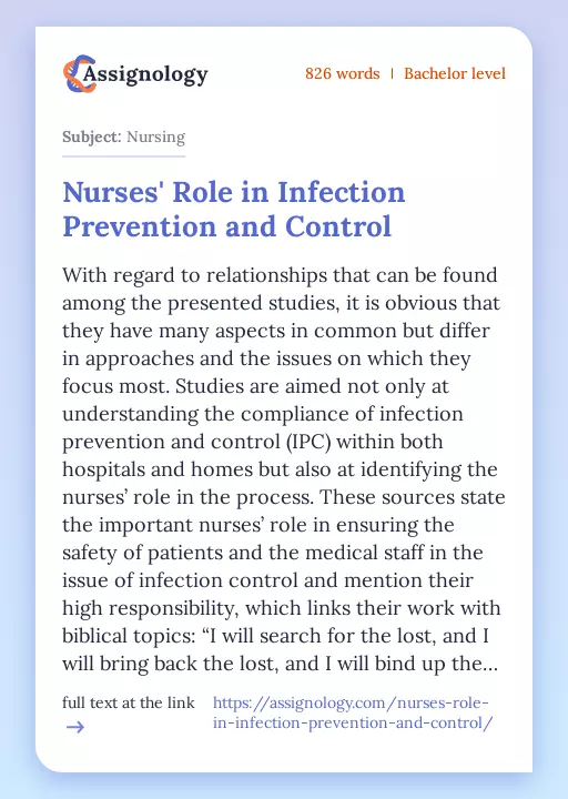 Nurses' Role in Infection Prevention and Control - Essay Preview