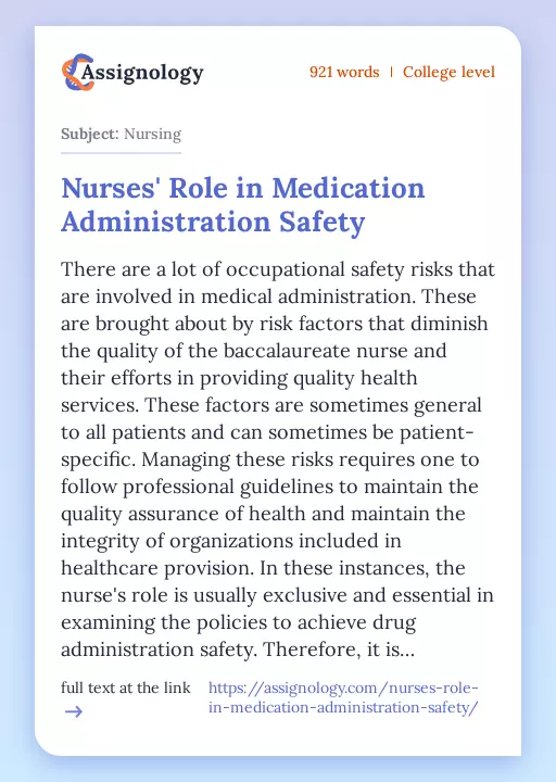 Nurses' Role in Medication Administration Safety - Essay Preview