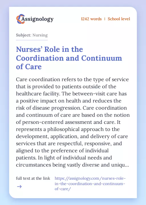 Nurses’ Role in the Coordination and Continuum of Care - Essay Preview