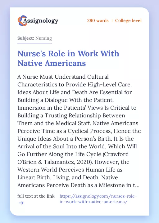 Nurse's Role in Work With Native Americans - Essay Preview