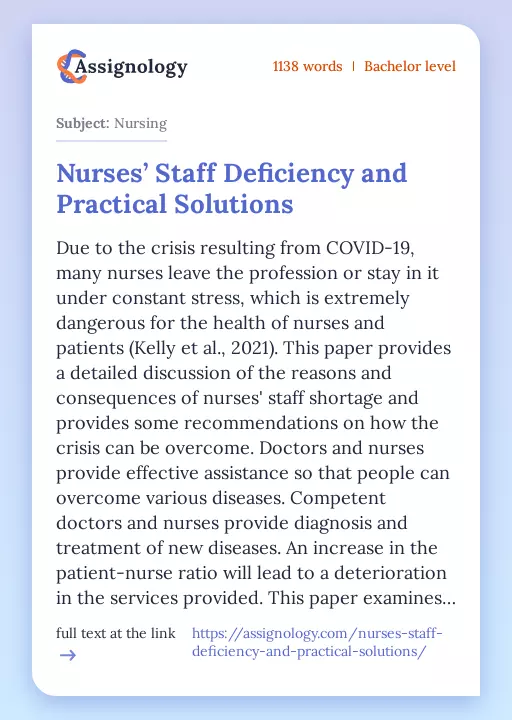 Nurses’ Staff Deficiency and Practical Solutions - Essay Preview