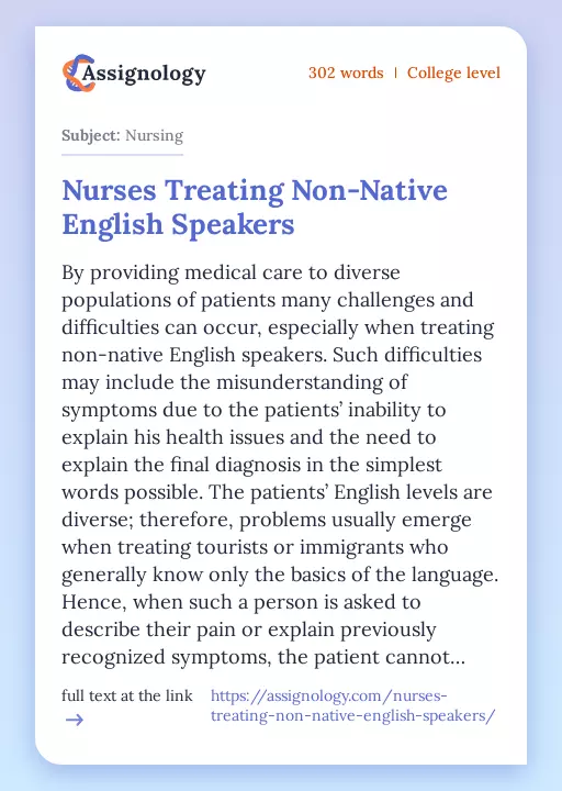 Nurses Treating Non-Native English Speakers - Essay Preview