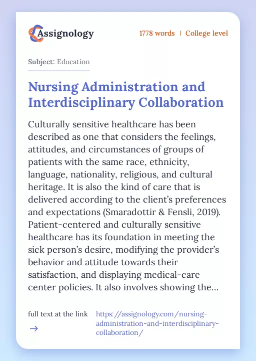 Nursing Administration and Interdisciplinary Collaboration - Essay Preview