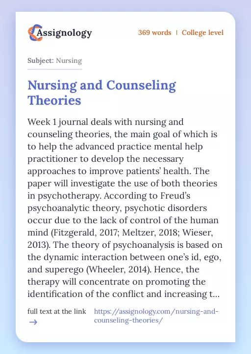 Nursing and Counseling Theories - Essay Preview