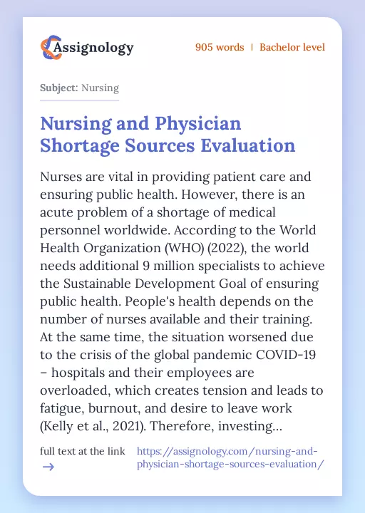 Nursing and Physician Shortage Sources Evaluation - Essay Preview