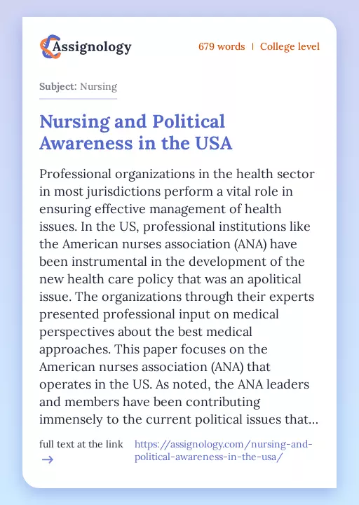 Nursing and Political Awareness in the USA - Essay Preview