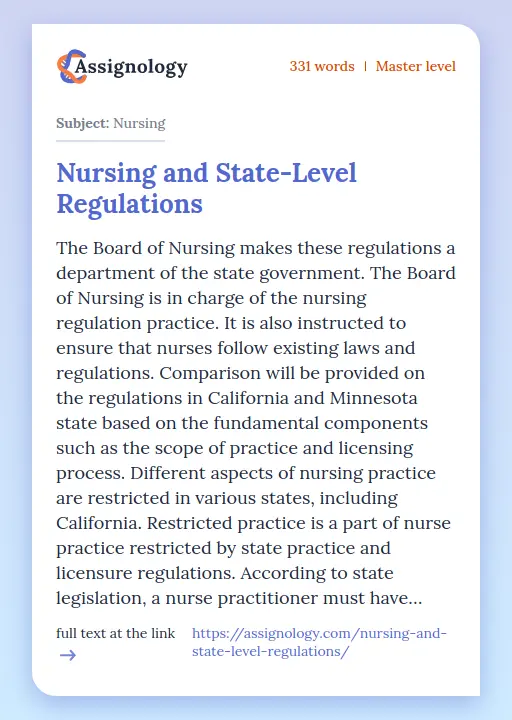 Nursing and State-Level Regulations - Essay Preview