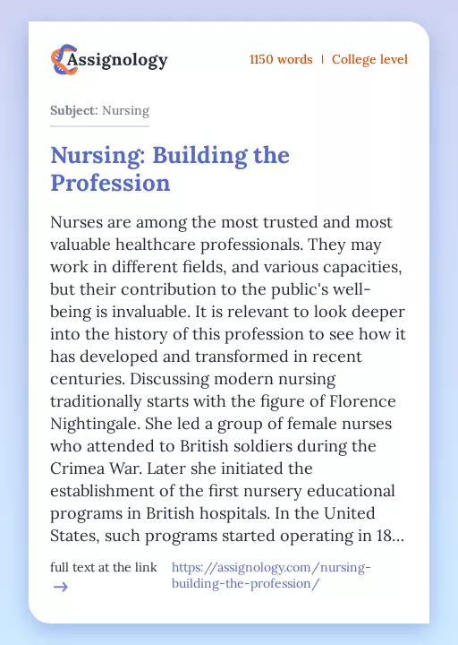 Nursing: Building the Profession - Essay Preview