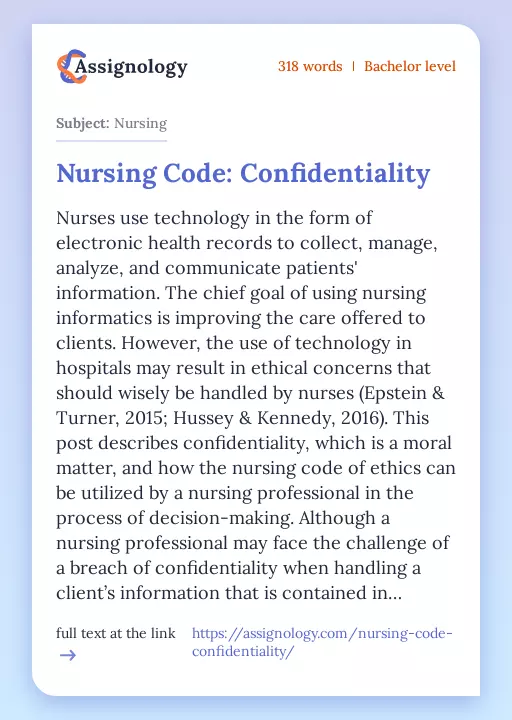 Nursing Code: Confidentiality - Essay Preview