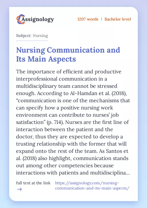 Nursing Communication and Its Main Aspects - Essay Preview
