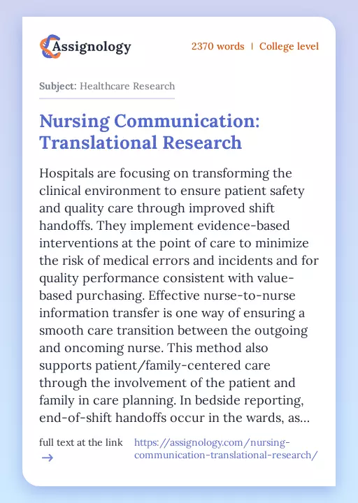 Nursing Communication: Translational Research - Essay Preview