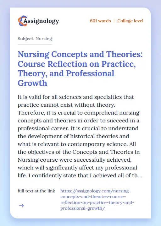 Nursing Concepts and Theories: Course Reflection on Practice, Theory, and Professional Growth - Essay Preview
