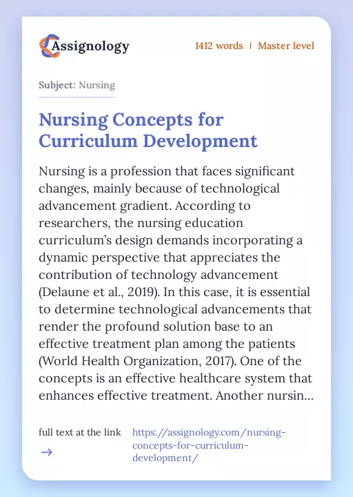 Nursing Concepts for Curriculum Development - Essay Preview